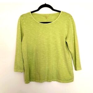 Coldwater Creek Cotton Round Neck Top, 3/4 sleeve, Heathered Apple Green Size PM